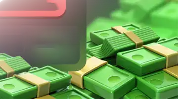 Image of neatly stacked green bundles of cash, representing the cashback bonus at Money X Internet Casino.