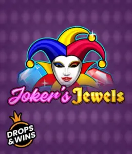 Discover the playful charm of Joker's Jewels slot by Pragmatic Play, showcasing a charming joker's mask embellished with a brightly colored jester hat. This image captures the light-hearted fun of classic slots, set against a purple background. Perfect for those who love classic slot games, promising a thrilling play experience. 