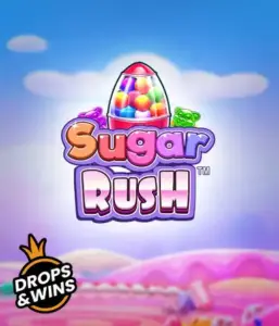 Experience the colorful world of Sugar Rush by Pragmatic Play, featuring a vibrant candy dispenser against a whimsical candy landscape. This graphic evokes the fun and excitement of the game, enhanced with vivid candies and enticing typography. Perfect for candy lovers, offering hours of fun. 